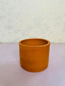 Clay small cylinder vase (H:9cm W:10cm)