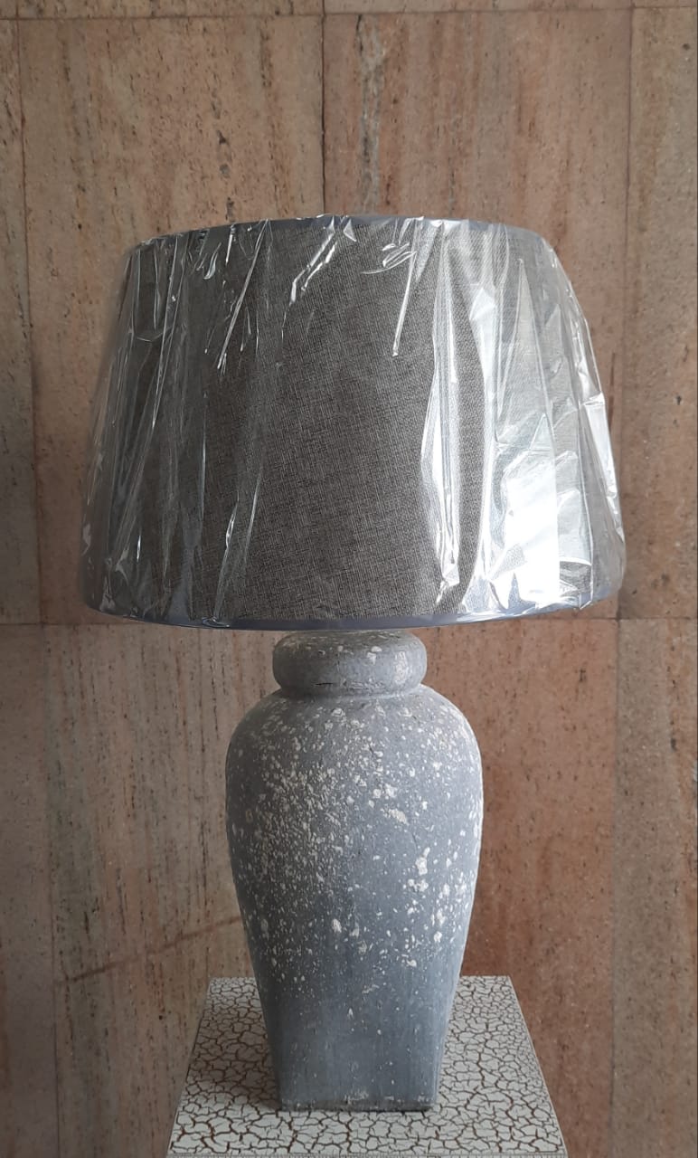 60cm Table Top Ceramic Lamp (with Grey Shade) - Green Gardens Mihiliya (Pvt) Ltd