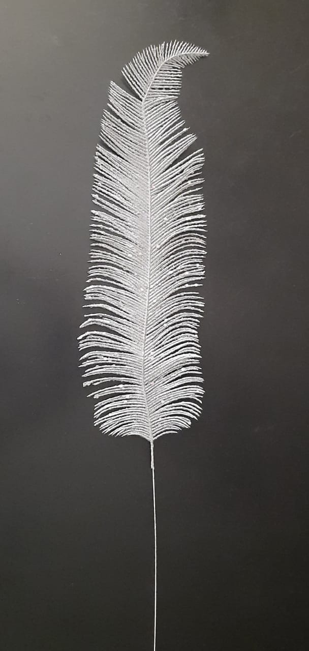 66cm Glitter Feather Sprig (Silver)